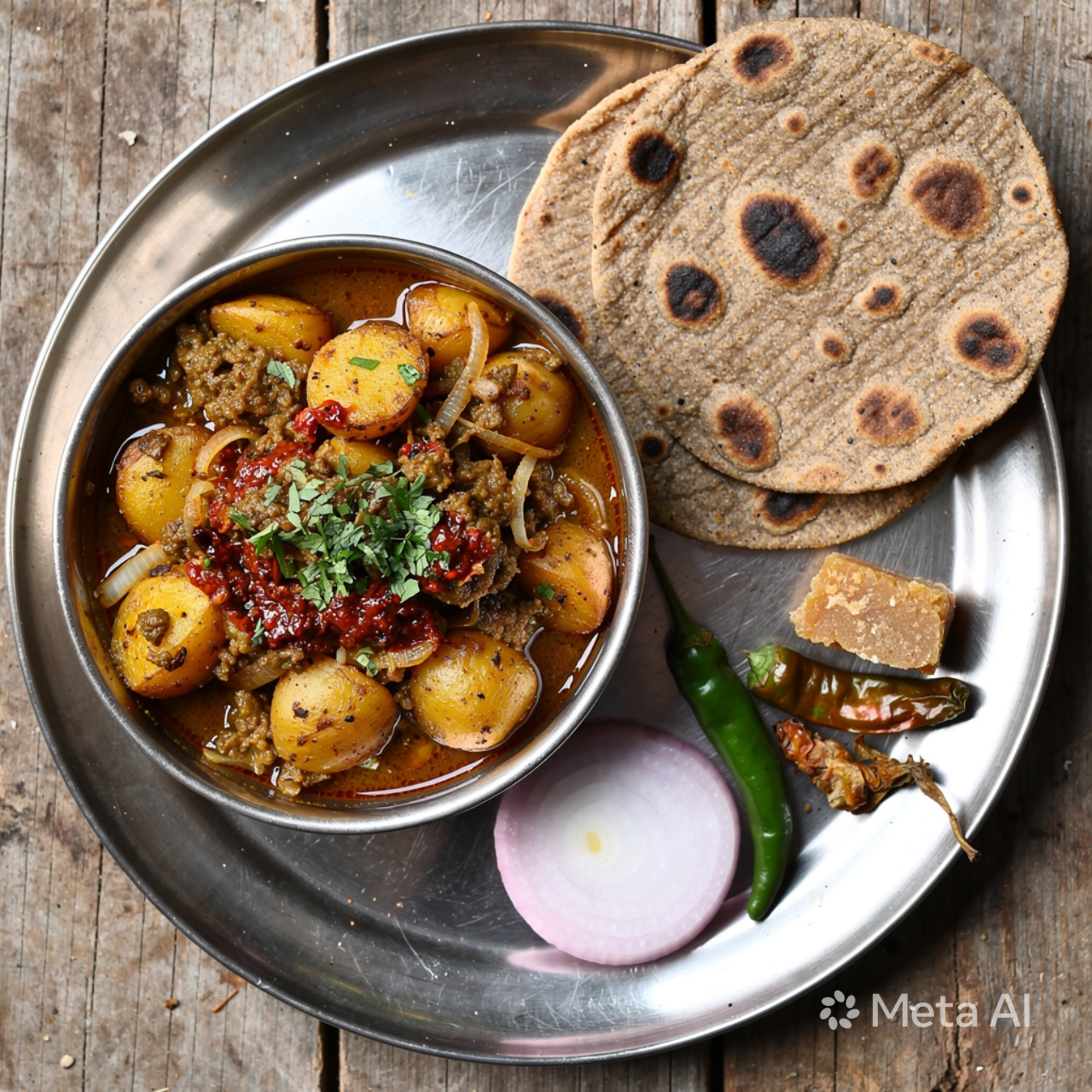 Kathiyawadi Kanda Batata Sabzi & Bhakri