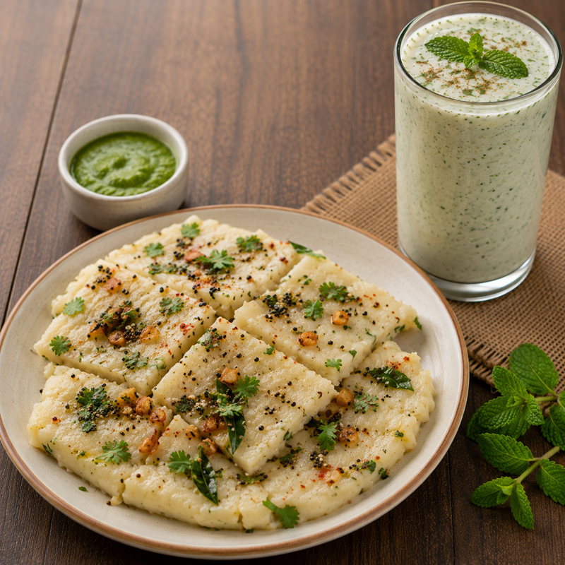 Lasaniya Khichu & Mint Chaas