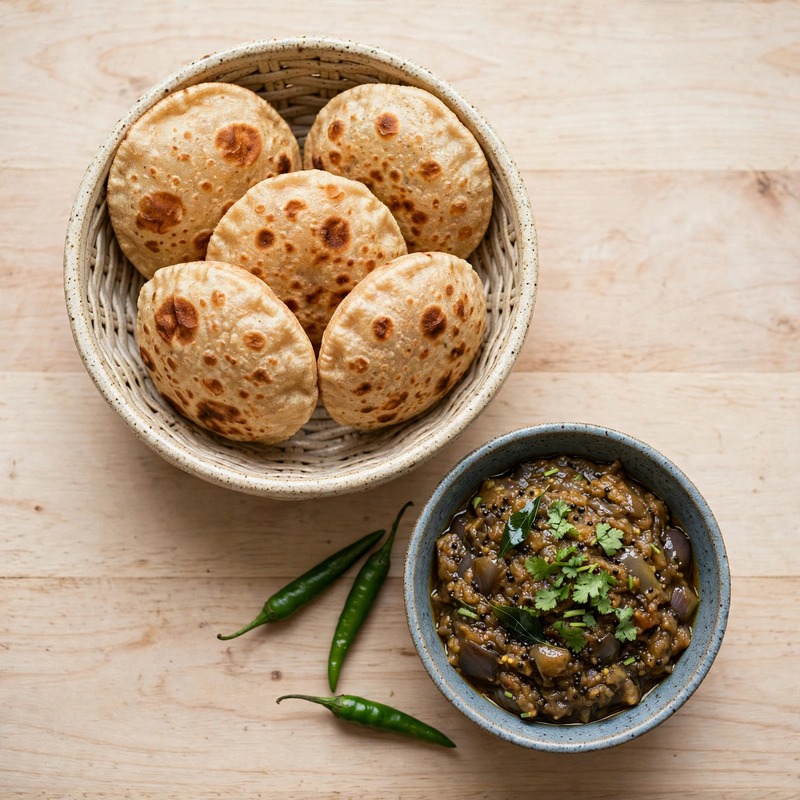 Baingan Bharta and Phulka