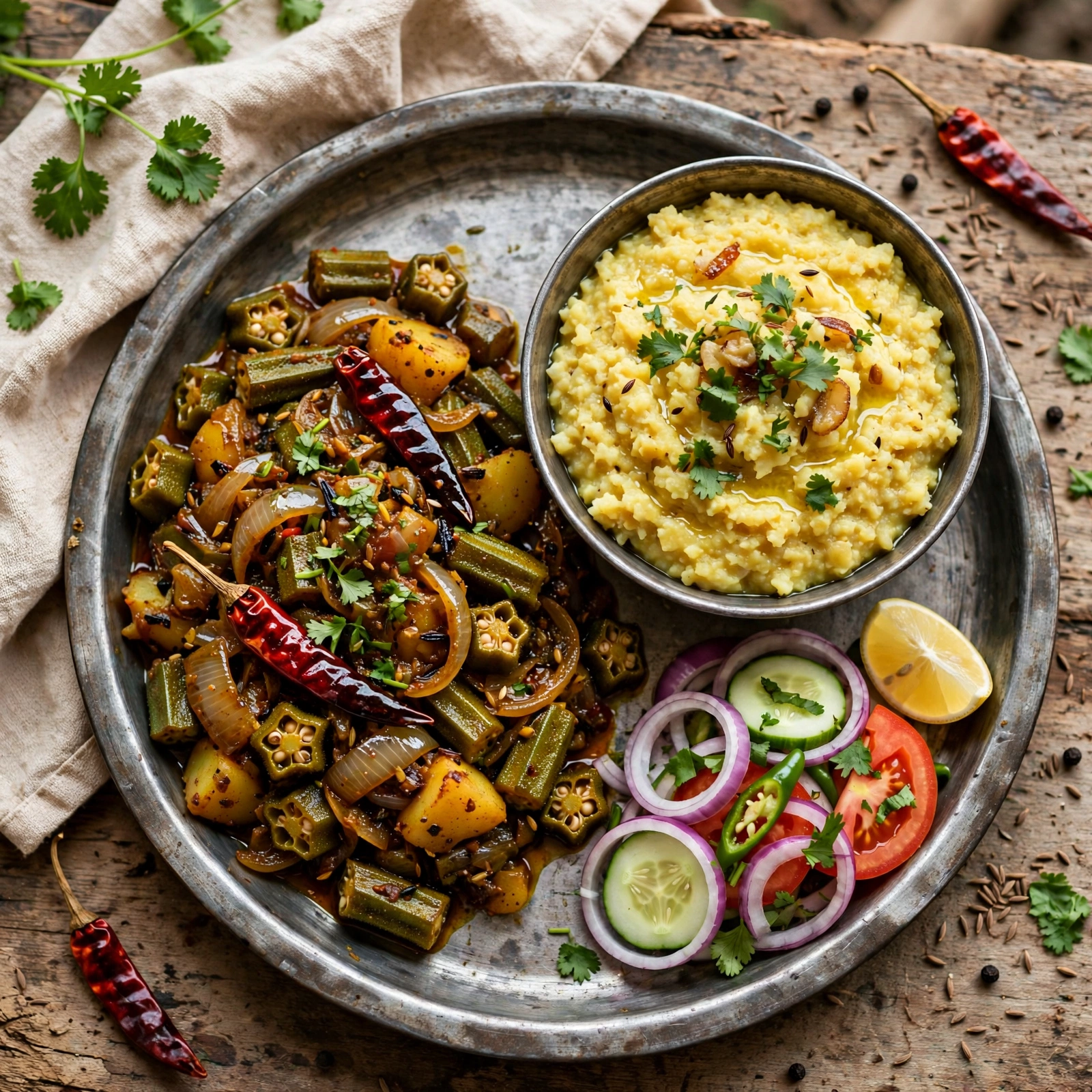 Bhindi Patata Basar Ji Seyal Bhaji & Chhuri Khichdi