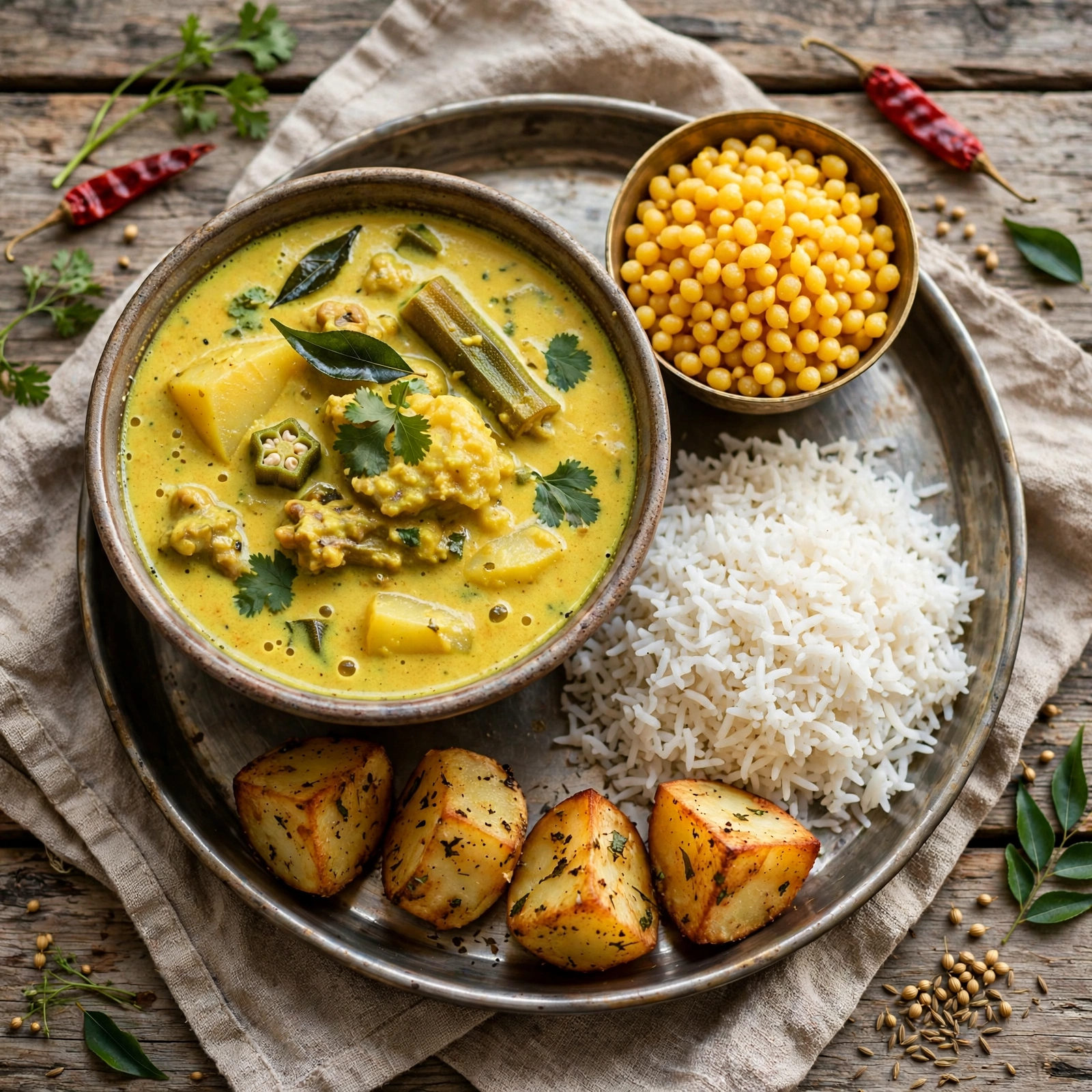 Sindhi Kadhi Chawal with Aloo Tuk & Mithi Boondi