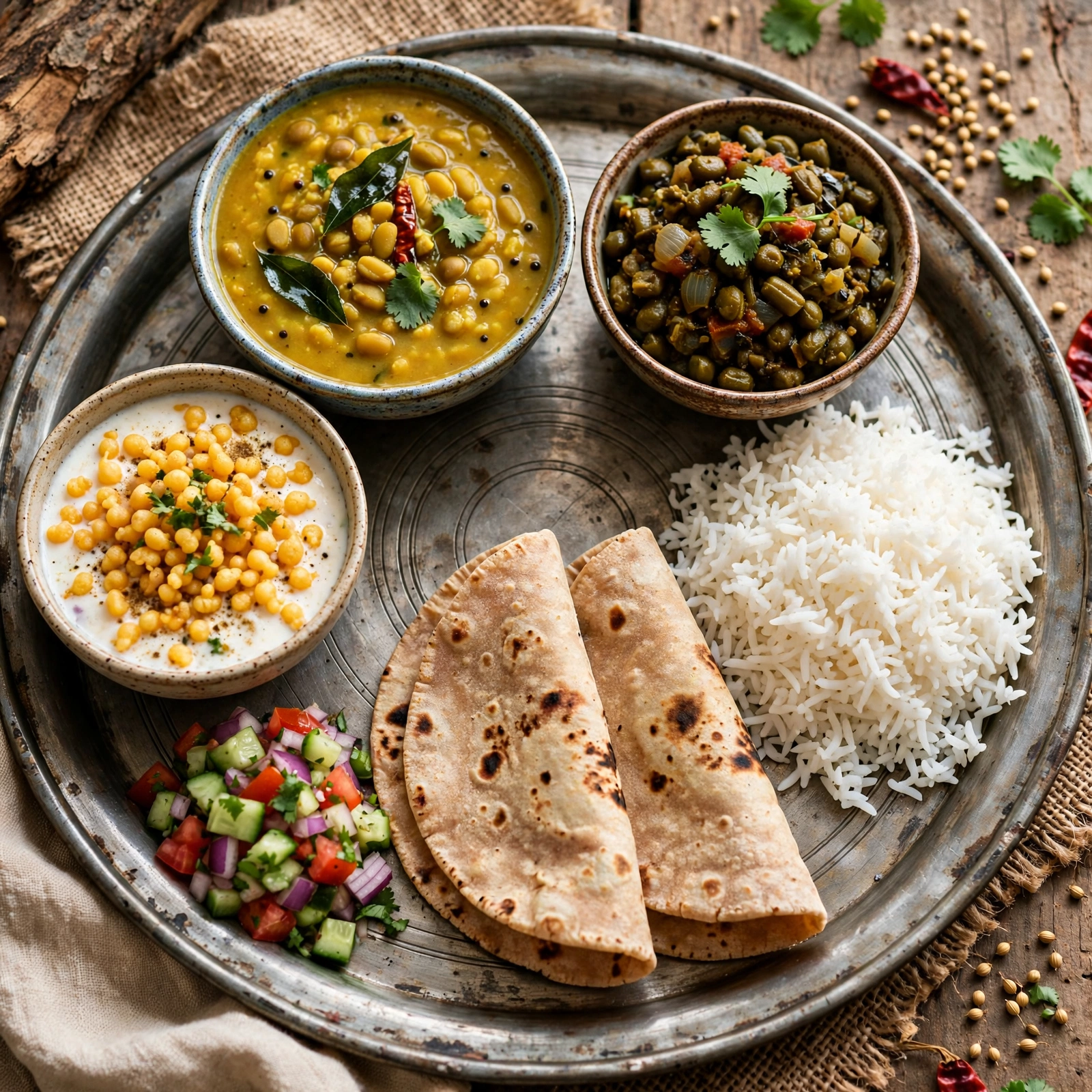 Toor Dal, Gavar, Plain Rice & Roti